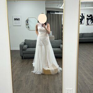 Custom Bridal Welcome Dinner Dress | Tulle Draped Mini with Nude Underlay | Sz 8